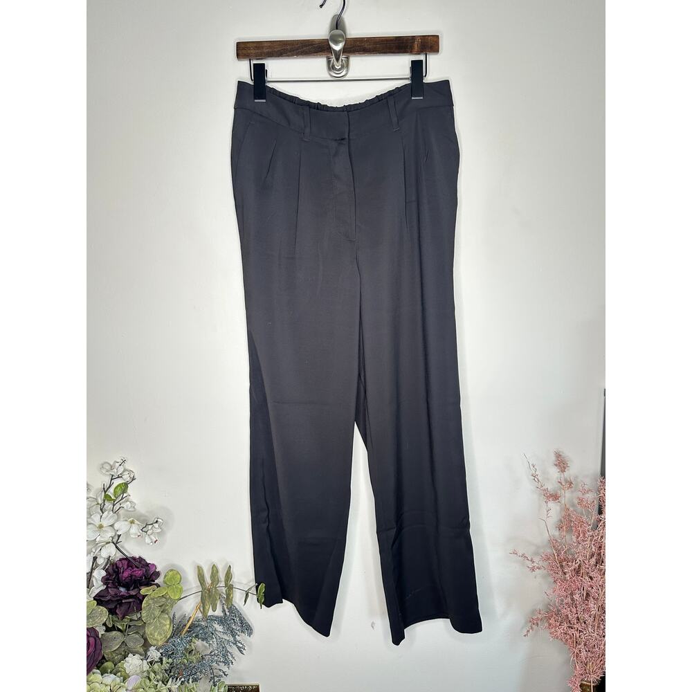 QUINCE Stretch Crepe Pant Pleated Wide Leg Black Sz 12 {II44} - Picture 2 of 6